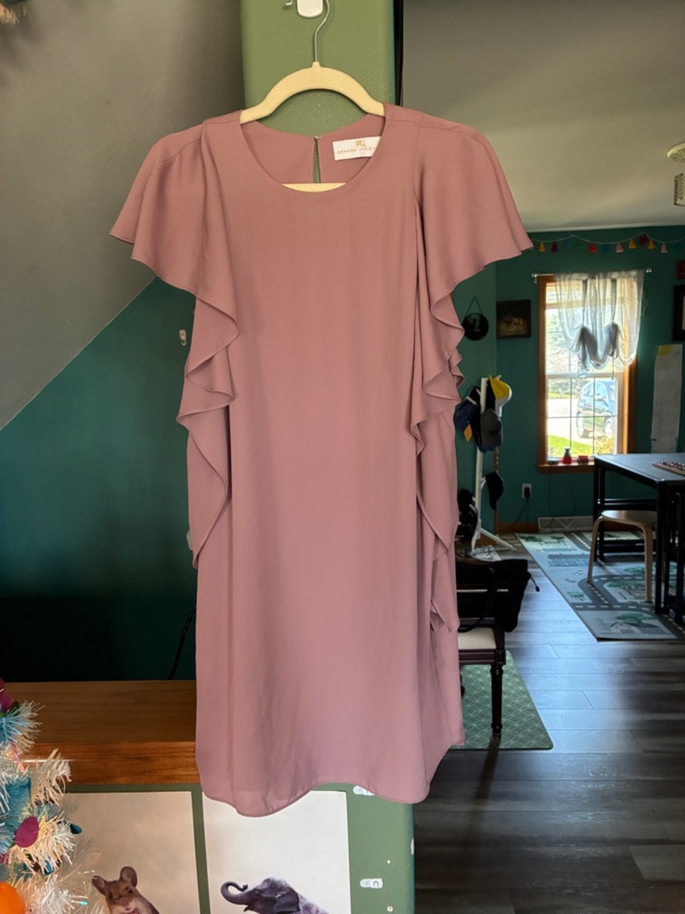 Amanda Uprichard Mauve Ruffle-Trim Midi Dress
